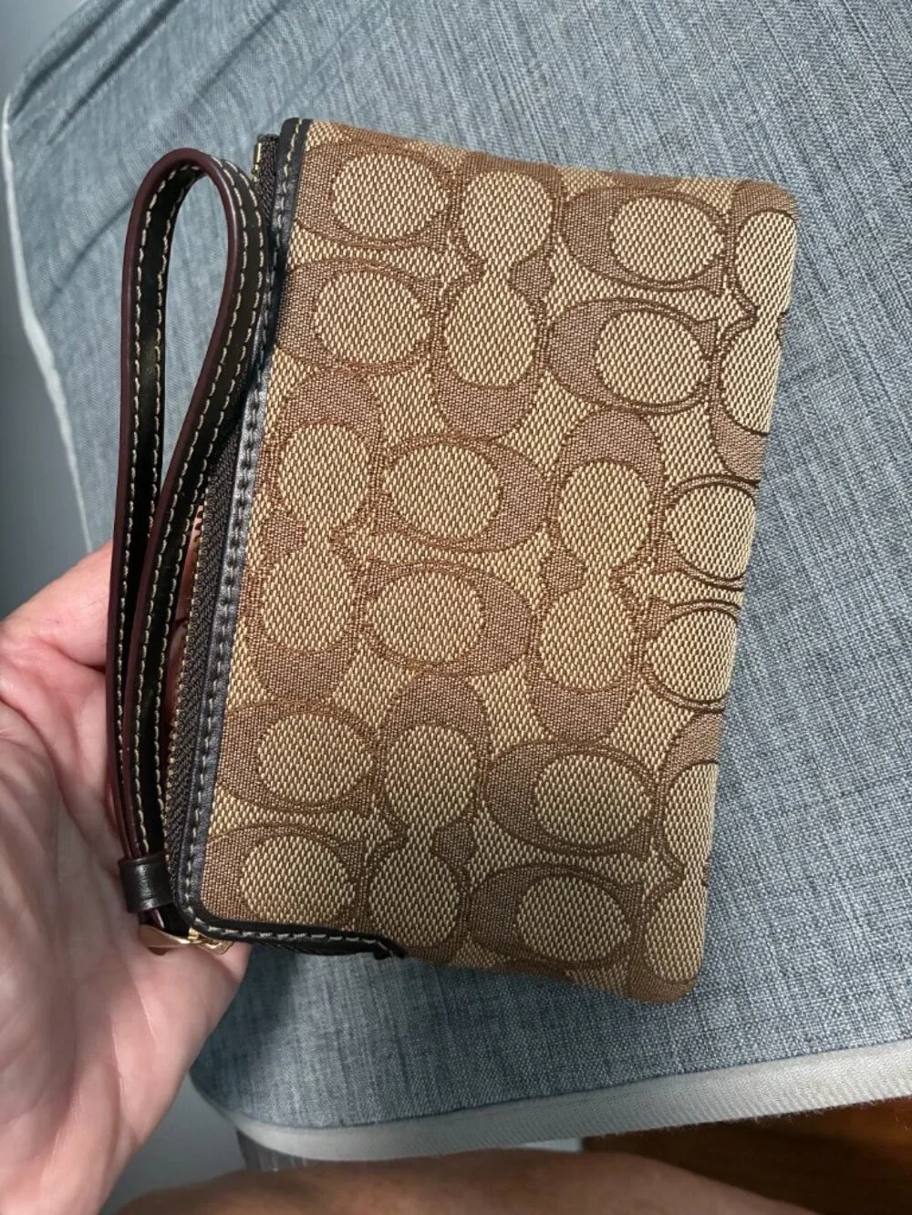 Coach Tan and Brown Signature Wristlet